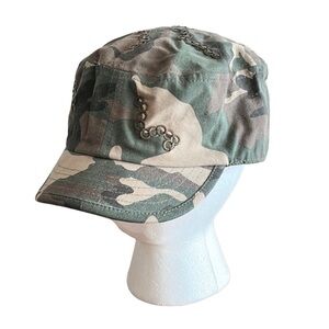 Camo Cadet Hat with embellished loop chain detail